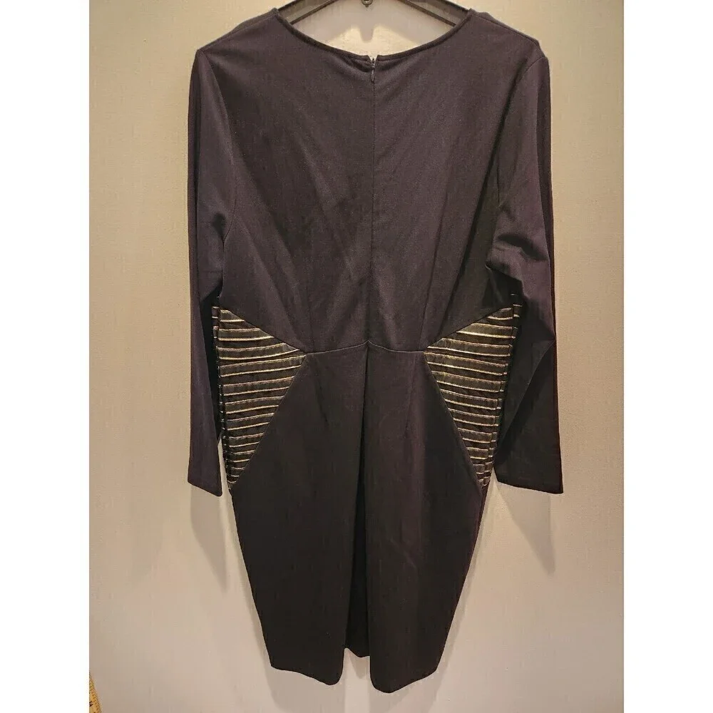 Eloquii Black Dress Gold Zipper Accents at sides for slimming effect long Sleeve - Picture 3 of 9